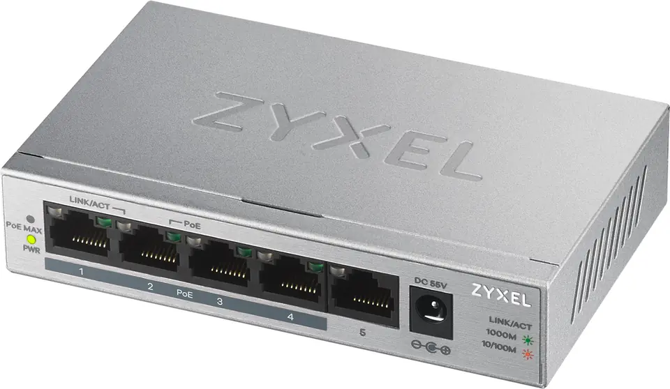 ⁨Zyxel GS1005HP Unmanaged Gigabit Ethernet (10/100/1000) Silver Power over Ethernet (PoE)⁩ at Wasserman.eu