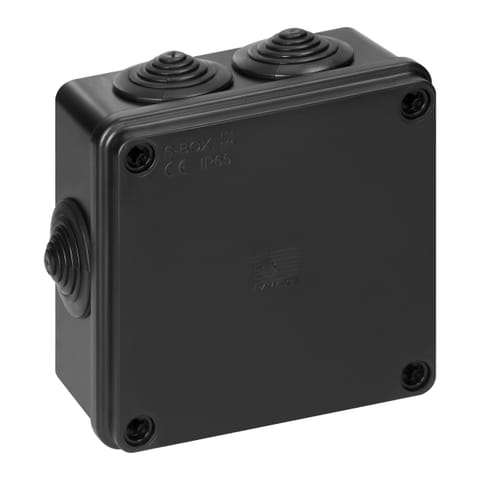 ⁨Puszka hermetyczna 100x100x50, 6 dławików, odporna na UV, czarna, IP65⁩ w sklepie Wasserman.eu