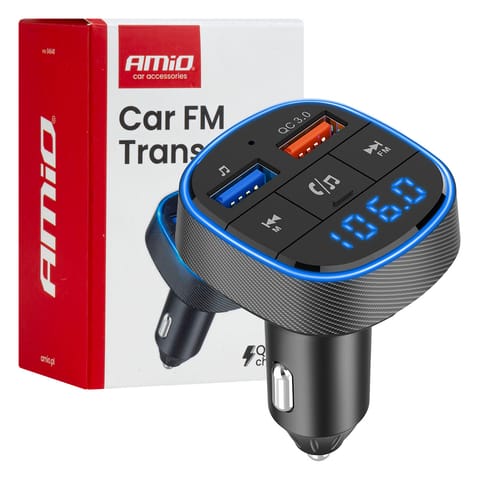⁨Transmiter samochodowy fm 2×usb-a 12v 24v amio-04648⁩ w sklepie Wasserman.eu