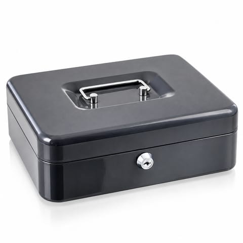 ⁨Kasetka na pieniądze metalowa ciemnoszara 25cm kasetka transportowa⁩ w sklepie Wasserman.eu
