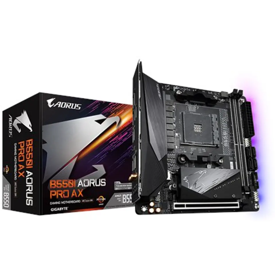 ⁨Gigabyte B550I AORUS PRO AX 1.0 Processor family AMD, Processor socket AM4, DDR4 DIMM, Memory slots 2, Chipset AMD B, Mini ITX⁩ w sklepie Wasserman.eu