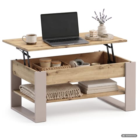 ⁨Stolik kawowy z podnoszonym blatem DENVER 92 cm prostokątny z półką Dąb Artisan kaszmirowe nogi⁩ w sklepie Wasserman.eu
