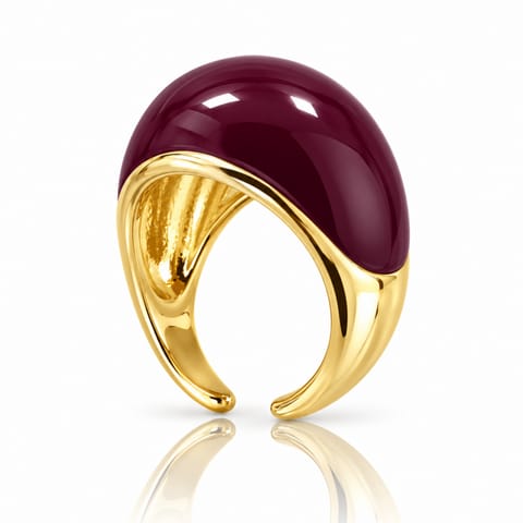 ⁨Pierścionek stal szlachetna platerowana 14k złotem, regulowany emaliowany bordo PST1084⁩ w sklepie Wasserman.eu