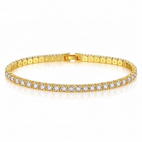 ⁨Bransoletka na rękę stal chirurgiczna pozłacana 14k złotem, tenisowa cyrkonie 3mm białe BST1803⁩ w sklepie Wasserman.eu