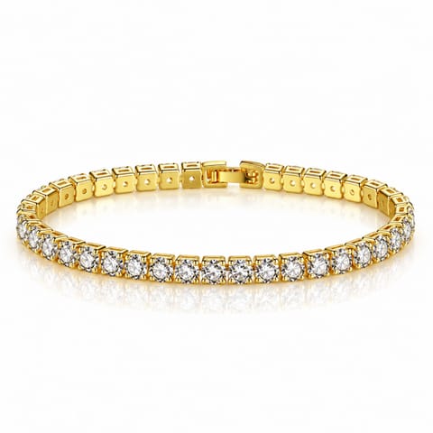⁨Bransoletka na rękę stal chirurgiczna pozłacana 14k złotem, tenisowa cyrkonie 4mm białe BST1804⁩ w sklepie Wasserman.eu
