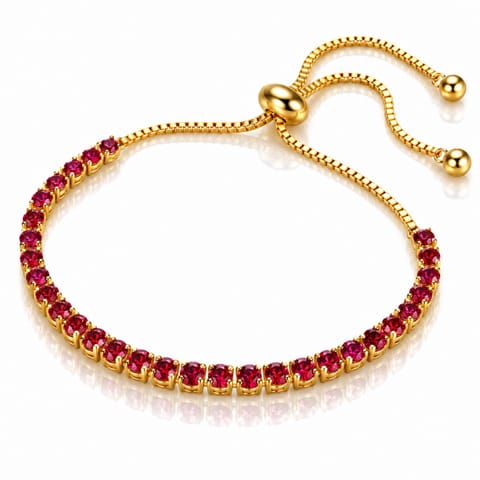 ⁨Bransoletka na rękę stal chirurgiczna pozłacana 14k złotem, regulowane zapięcie, cyrkonie red BST1807⁩ w sklepie Wasserman.eu
