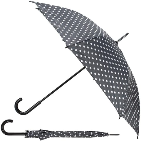 ⁨PARASOL DŁUGI PÓŁAUTOMATYCZNY Z ZAWIJANĄ RĄCZKĄ CZARNY Z BIAŁYMI KROPKAMI SEMI LINE⁩ w sklepie Wasserman.eu