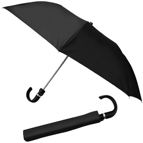 ⁨PARASOL KRÓTKI PÓŁAUTOMATYCZNY Z ZAWIJANĄ RĄCZKĄ CZARNY SEMI LINE⁩ w sklepie Wasserman.eu