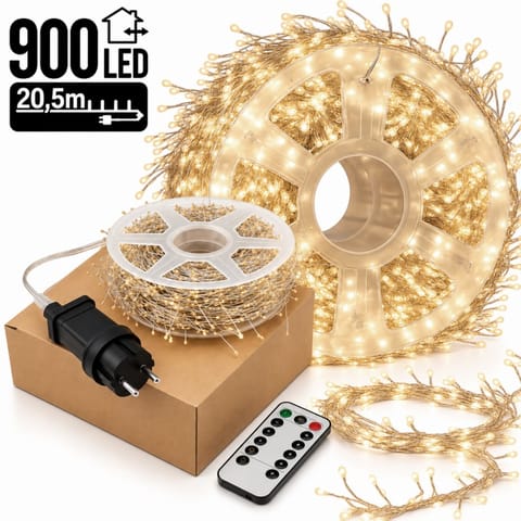 ⁨Zewnętrzne/wewnętrzne lampki choinkowe ryż 900 LED 20,5m, barwa ciepłe białe do dekoracji LAMP47⁩ w sklepie Wasserman.eu