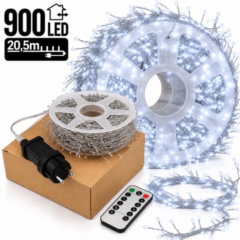 ⁨Zewnętrzne/wewnętrzne lampki choinkowe ryż 900 LED 20,5m, barwa zimna białe do dekoracji LAMP67⁩ w sklepie Wasserman.eu
