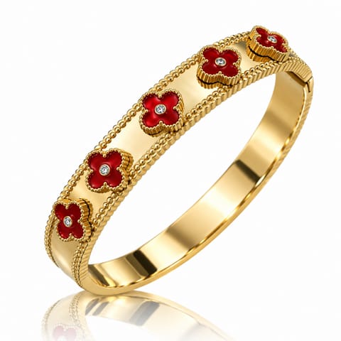 ⁨Bransoletka na rękę stal chirurgiczna pozłacana 14k złotem, obręcz KONICZYNY bordo BST1800⁩ w sklepie Wasserman.eu