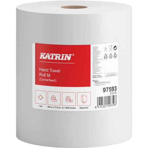 ⁨Ręcznik w roli KATRIN M1 biały 1w 300m (6 rolek) centralne dozowanie 97593⁩ w sklepie Wasserman.eu