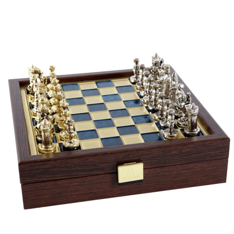 ⁨Eleganckie Szachy Mosiężne Premium 20x20cm Bizancjum – Prezent dla Szachisty - SK1BLU⁩ w sklepie Wasserman.eu