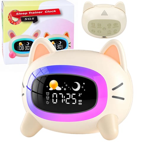 ⁨Wielofunkcyjny Budzik Zegar Elektroniczny Lampka Nocna Trener Snu Kotek⁩ w sklepie Wasserman.eu