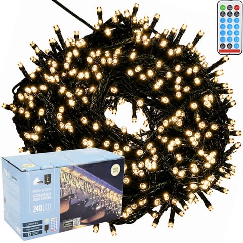 ⁨SOLARNY ŁAŃCUCH ŚWIETLNY 240 LED 13 FUNKCJI USB CIEPŁY BIAŁY⁩ w sklepie Wasserman.eu