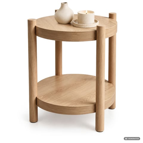 ⁨Stolik kawowy TERRA Naturalne Drewno 44,5 cm okrągły z półką 44,5x44,5x48 cm⁩ w sklepie Wasserman.eu