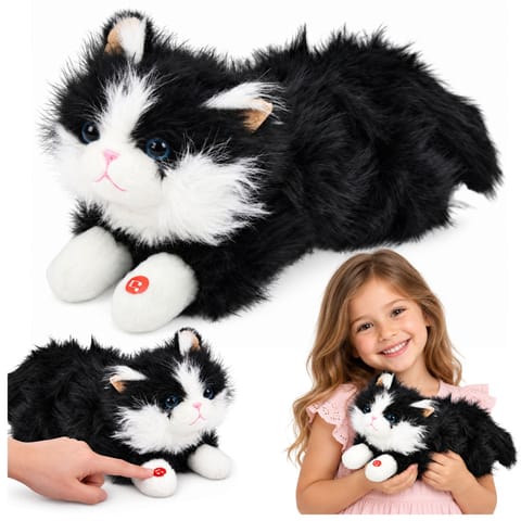 ⁨Pluszowy Kotek Maskotka Przytulanka Dźwięki Miauczenia Biało-Czarny 40cm⁩ w sklepie Wasserman.eu