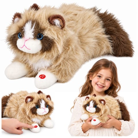 ⁨Pluszowy Kotek Maskotka Przytulanka Z Dźwiękami Miauczenia Beżowy 40 cm⁩ w sklepie Wasserman.eu
