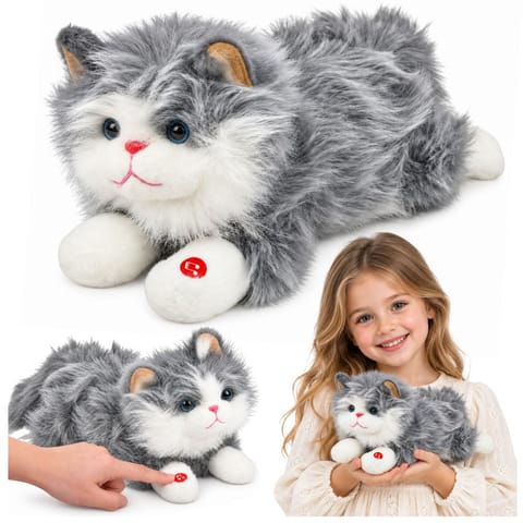 ⁨Pluszowy Kotek Maskotka Przytulanka z Dźwiękami Miauczenia Szary 40 cm⁩ w sklepie Wasserman.eu