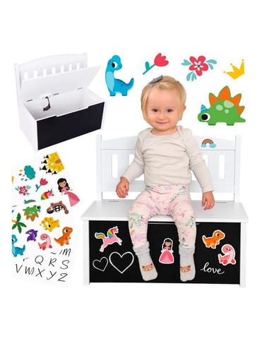 ⁨Tooky Toy Drewniana Skrzynia 3w1 na Zabawki Ławka z Tablicą Kredową do Rysowania⁩ w sklepie Wasserman.eu