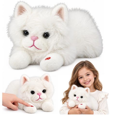 ⁨Pluszowy Kotek Maskotka Przytulanka Z Dźwiękami Miauczenia Biały 40cm⁩ w sklepie Wasserman.eu