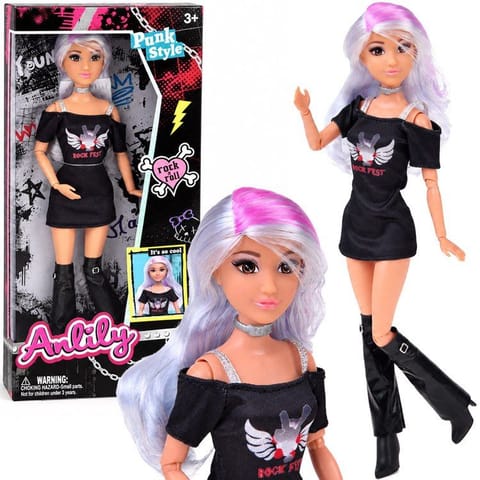 ⁨Anlily Lalka w stylu punk rock - srebrne włosy i mocna stylizacja ZA6231⁩ w sklepie Wasserman.eu