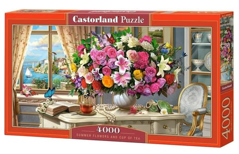 ⁨Puzzle 4000 Summer Flowers and Cup of Tea CASTOR⁩ w sklepie Wasserman.eu