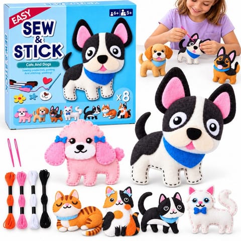 ⁨Zestaw do szycia i wyklejania DIY 8 ozdób z filcu PSY i KOTY ZA6589⁩ w sklepie Wasserman.eu
