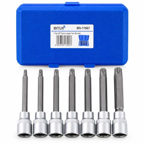 ⁨TORX ATTACHMENT SET 7 PIECES 3/8'' T25-T60 IN BLUE CASE⁩ at Wasserman.eu