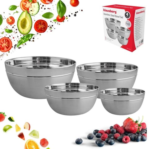 ⁨KOMPLET STALOWYCH MISEK KUCHENNYCH 14/19/22/24 cm KLAUSBERG KB-9052⁩ w sklepie Wasserman.eu