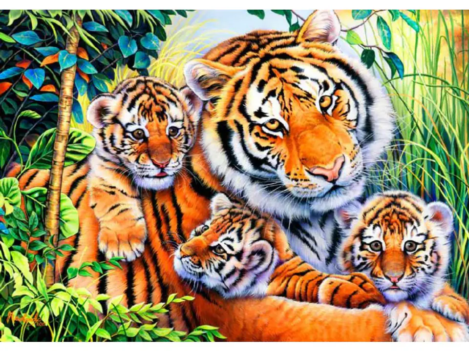 ⁨Diamond Embroidery, Painting, Diamond Mosaic Diamond Painting, TIGRESS WITH CUBS 40x30cm⁩ at Wasserman.eu