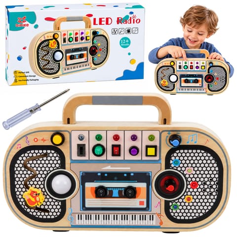 ⁨Drewniane Radio Interaktywne Tablica Manipulacyjna Światła LED Dźwięki⁩ w sklepie Wasserman.eu
