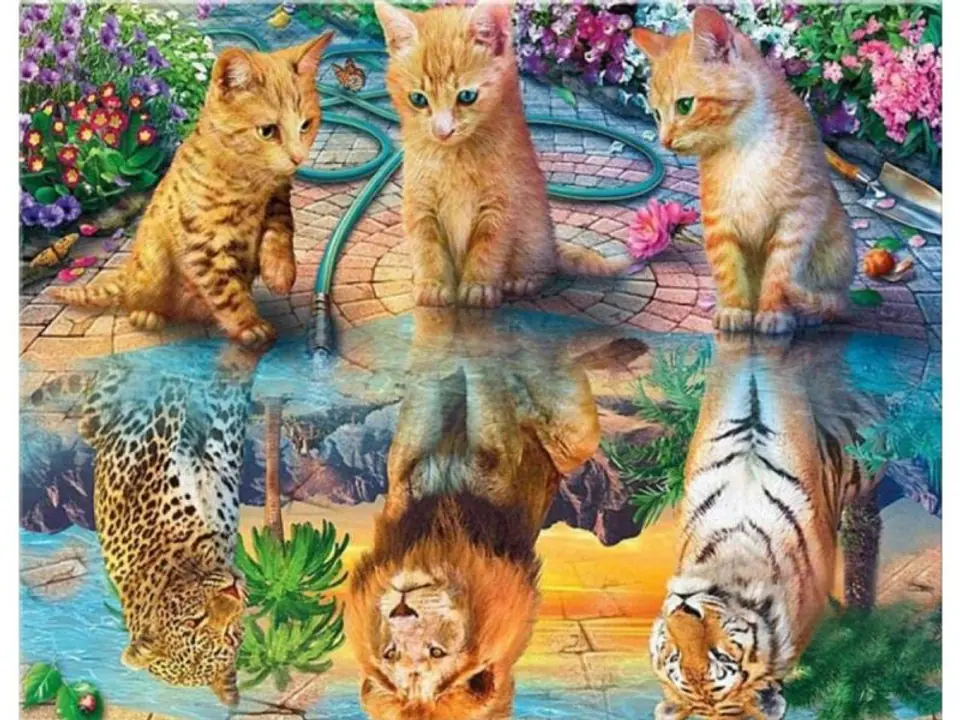 ⁨Diamond embroidery, picture, diamond mosaic diamond painting, MIRROR IMAGE - LEOPARD, LION, TIGER 40x30cm⁩ at Wasserman.eu