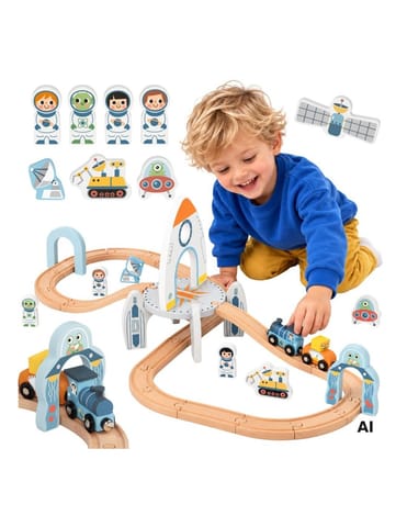 ⁨TOOKY TOY Drewniana Kolejka Pociąg Kosmiczna Rakieta Tory⁩ w sklepie Wasserman.eu