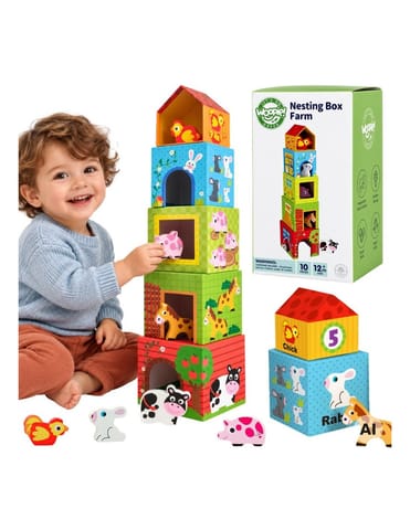 ⁨WOOPIE GREEN Układanka Kostki Farma w Pudełkach + Figurki 10 el.⁩ w sklepie Wasserman.eu