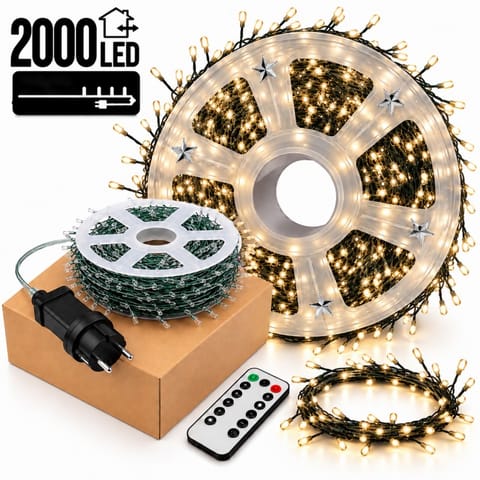 ⁨Zewnętrzne/wewnętrzne lampki choinkowe ryż 2000 LED 58,5m, barwa ciepłe białe LAMP97CB⁩ w sklepie Wasserman.eu