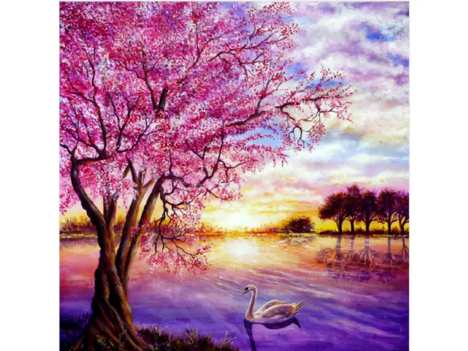 ⁨Diamond embroidery, picture, diamond mosaic diamond painting, SUNSET OVER THE LAKE 30x30cm⁩ at Wasserman.eu