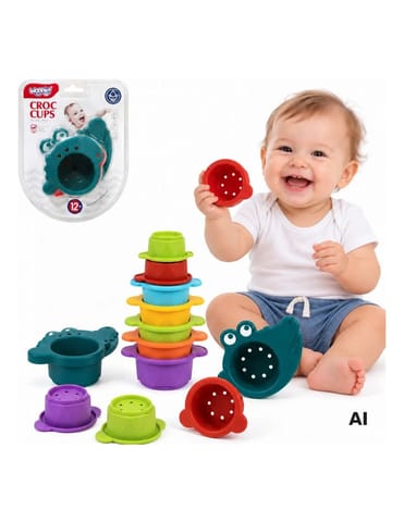 ⁨WOOPIE BABY Zabawka do Kąpieli Kubeczki Przelewowe Krokodylek⁩ w sklepie Wasserman.eu