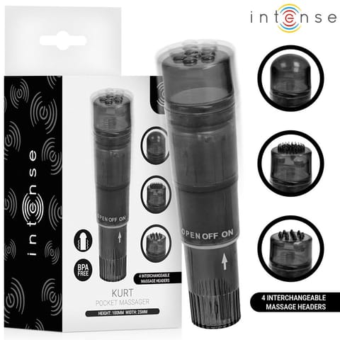 ⁨Intense Fun Toys - Intense - Kurt Mini Massager With 4 Interchangeable Heads Black⁩ w sklepie Wasserman.eu