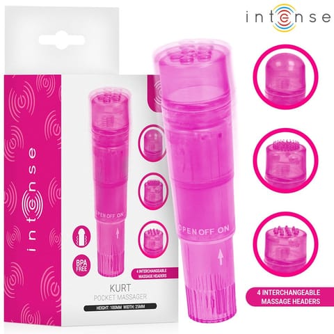 ⁨Intense Fun Toys - Intense - Kurt Mini Massager With 4 Interchangeable Heads Pink⁩ w sklepie Wasserman.eu
