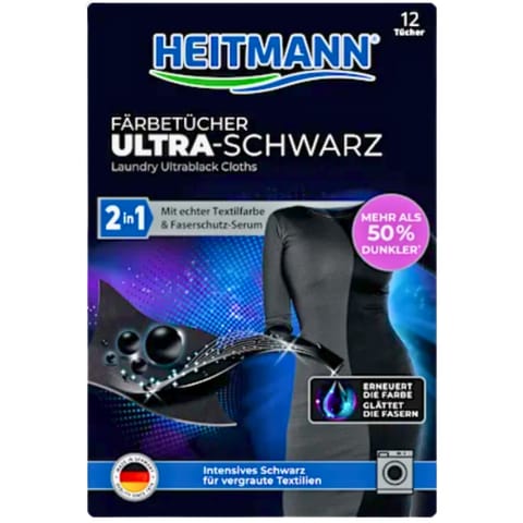 ⁨Heitmann Ultra Schwarz 2in1 Chusteczki Odnawiające Czerń 12 szt.⁩ w sklepie Wasserman.eu