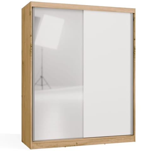 ⁨SZAFA Przesuwna IGA 160 A/B 1X Lustro DĄB ARTISAN BIEL - Funkcjonalność⁩ w sklepie Wasserman.eu