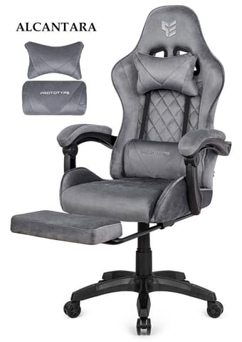 ⁨Fotel obrotowy gamingowy XL POKER PRO GREY ALCANTARA⁩ w sklepie Wasserman.eu