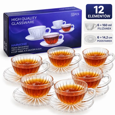 ⁨Zestaw 6szt. filiżanek ze spodkiem do kawy, herbaty 210ml SZK229ZESTAW6⁩ w sklepie Wasserman.eu