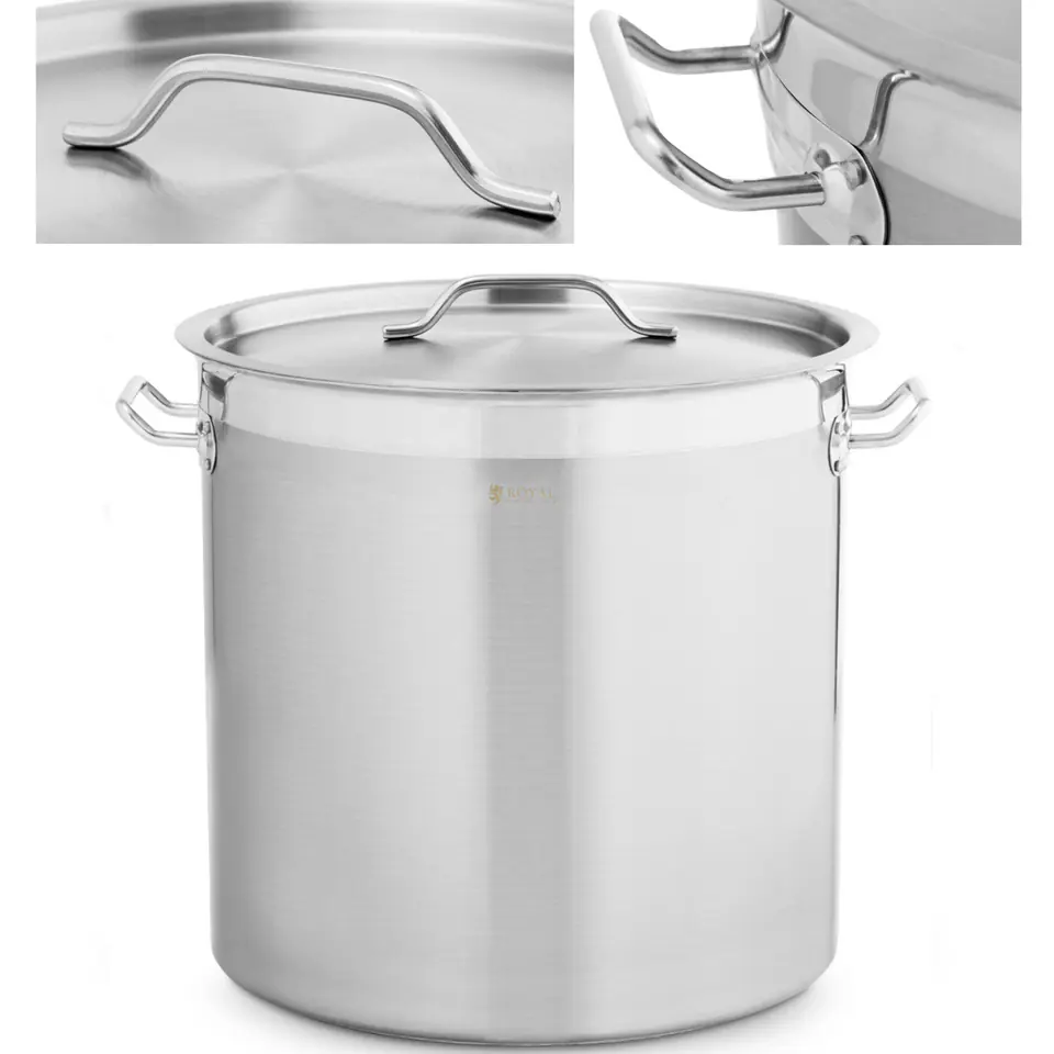 Large steel pot with lid thick bottom for halogen gas induction cooker 33 l at Wasserman.eu