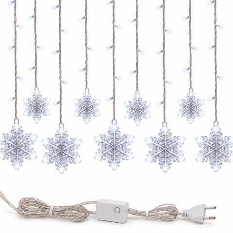 ⁨Kurtyna, girlanda świetlna ŚNIEŻYNKI, lampki 10 LED BIAŁY LAMP63⁩ w sklepie Wasserman.eu