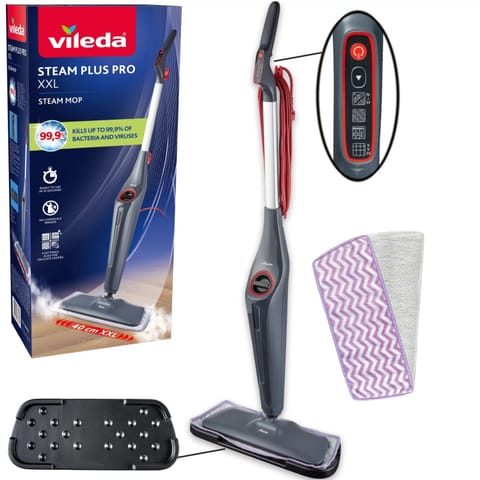 ⁨Mop parowy Vileda Steam Plus XXL Pro, Zabija 99,9% bakterii, Idealny do dużych powierzchni, Do wszystkich rodzajów podłóg, 18083⁩ w sklepie Wasserman.eu