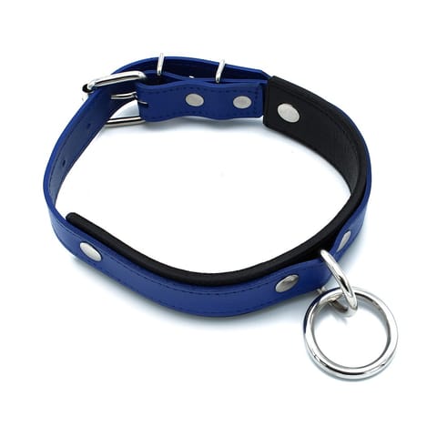 ⁨Kiotos Leather Black & Blue Leather Collar big O-Ring⁩ w sklepie Wasserman.eu