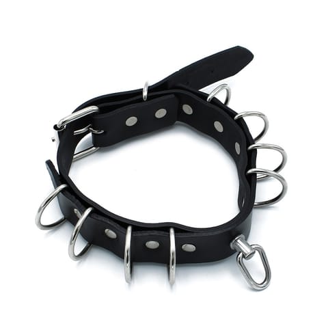 ⁨Kiotos Leather Black Leather Collar Multi-D-Rings⁩ w sklepie Wasserman.eu