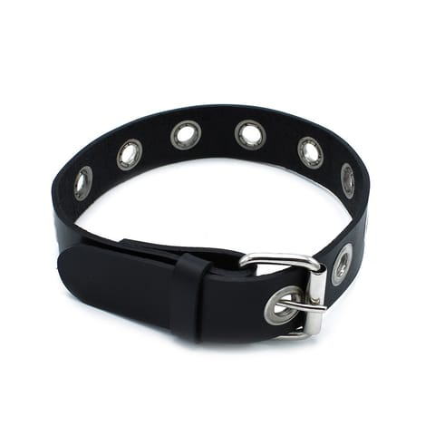 ⁨Kiotos Leather Black Leather Slim Collar with Multi-Metal Eyelets⁩ w sklepie Wasserman.eu